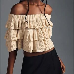 Anthropologie MABLE Off The Shoulder Ruffle Top L